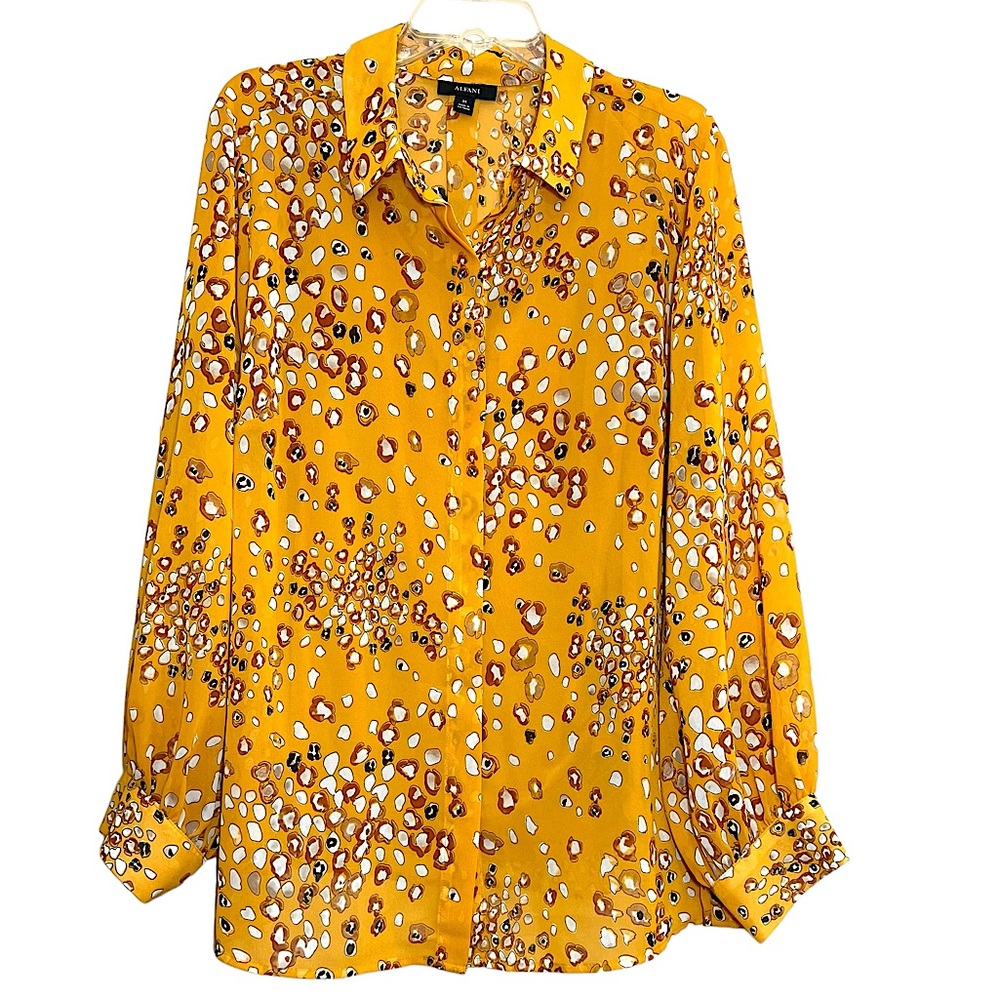 Alfani goldish yellow black brown button down long sleeve top & tank size 3X